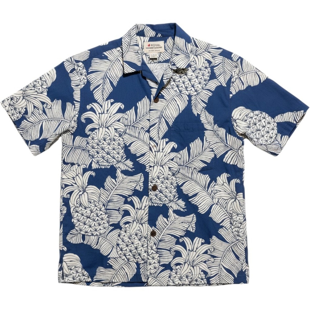 90s Royal Hawaiian Creations Shirt Mens Small Blue Pineapple Palm Print